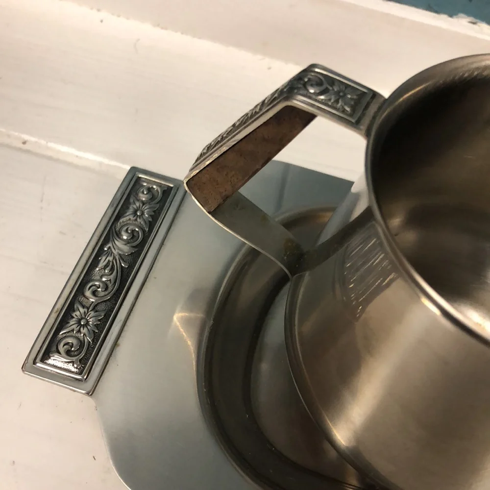 Vintage International Decorator Stainless 18-8 Tray, Creamer & Sugar Bowl‎ JAPAN